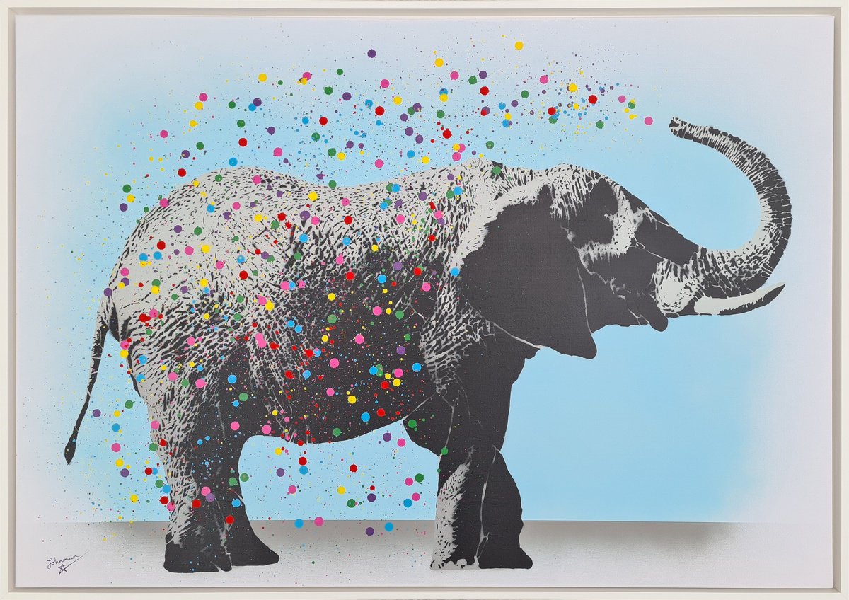 Naughty Elephants Squirt Paint Banksy / Street Art Style Vibrant and Playful Graffiti Artwork