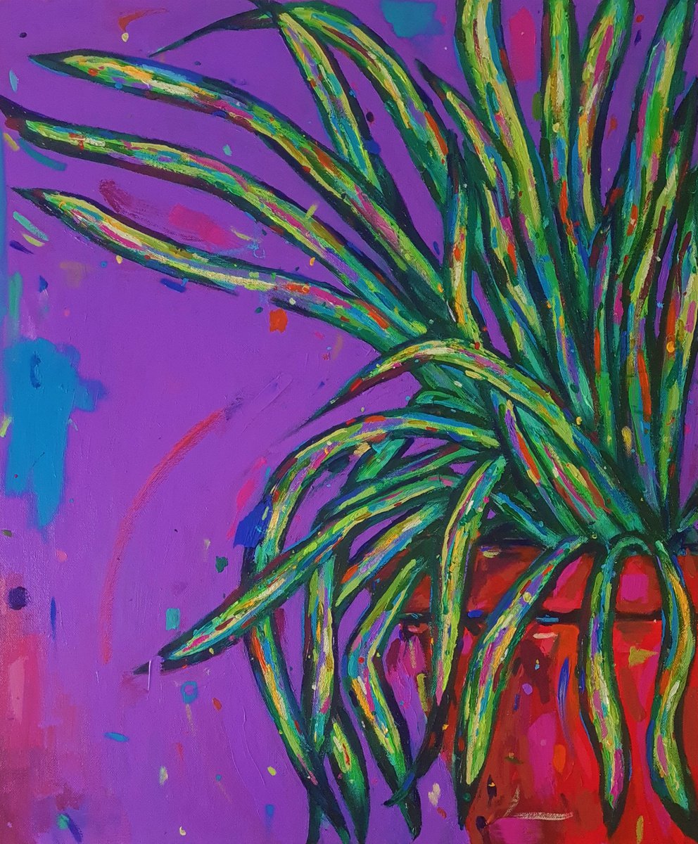 Impressionistic Still Life Acrylic Painting By Dawn Underwood, 20 X 24, Spider Plant, Original Artwork