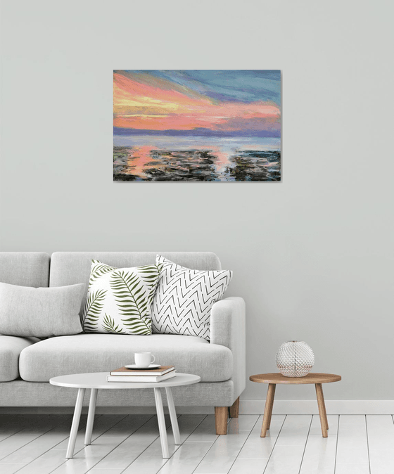 North Sea Sunset Oil painting by Nikki Wheeler | Artfinder