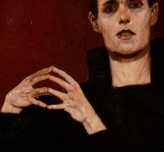 expressionist portrait of a man on a dark background (Egon Schiele influence)