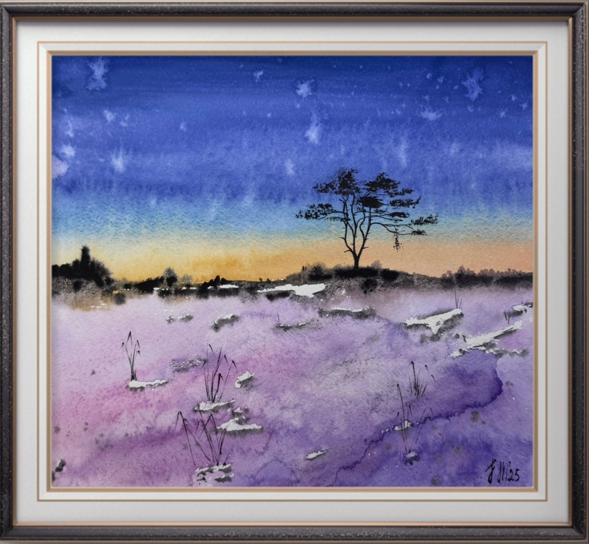 Expressive Landscape Print By Yuliia Sharapova, 12 X 11", Frost Mountain Plateau Winter, Original Artwork