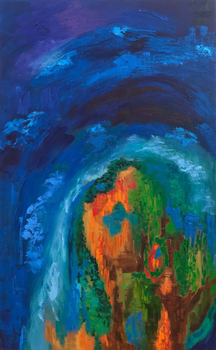 Surrealistic Abstract Oil Painting By Geeta Yerra, 35 X 56, Precious And Precarious 2, Original Artwork