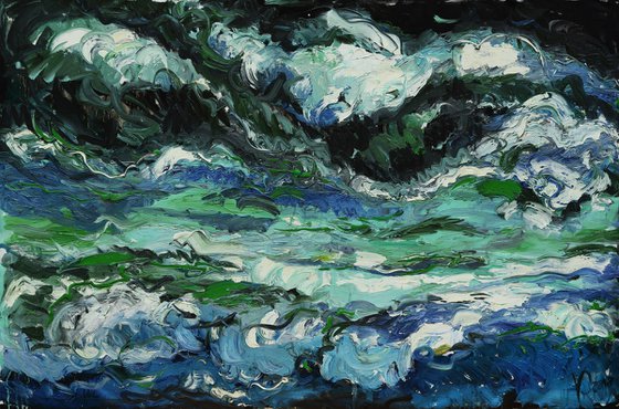 STORM - original landscape oil painting, seascape, beach seashore