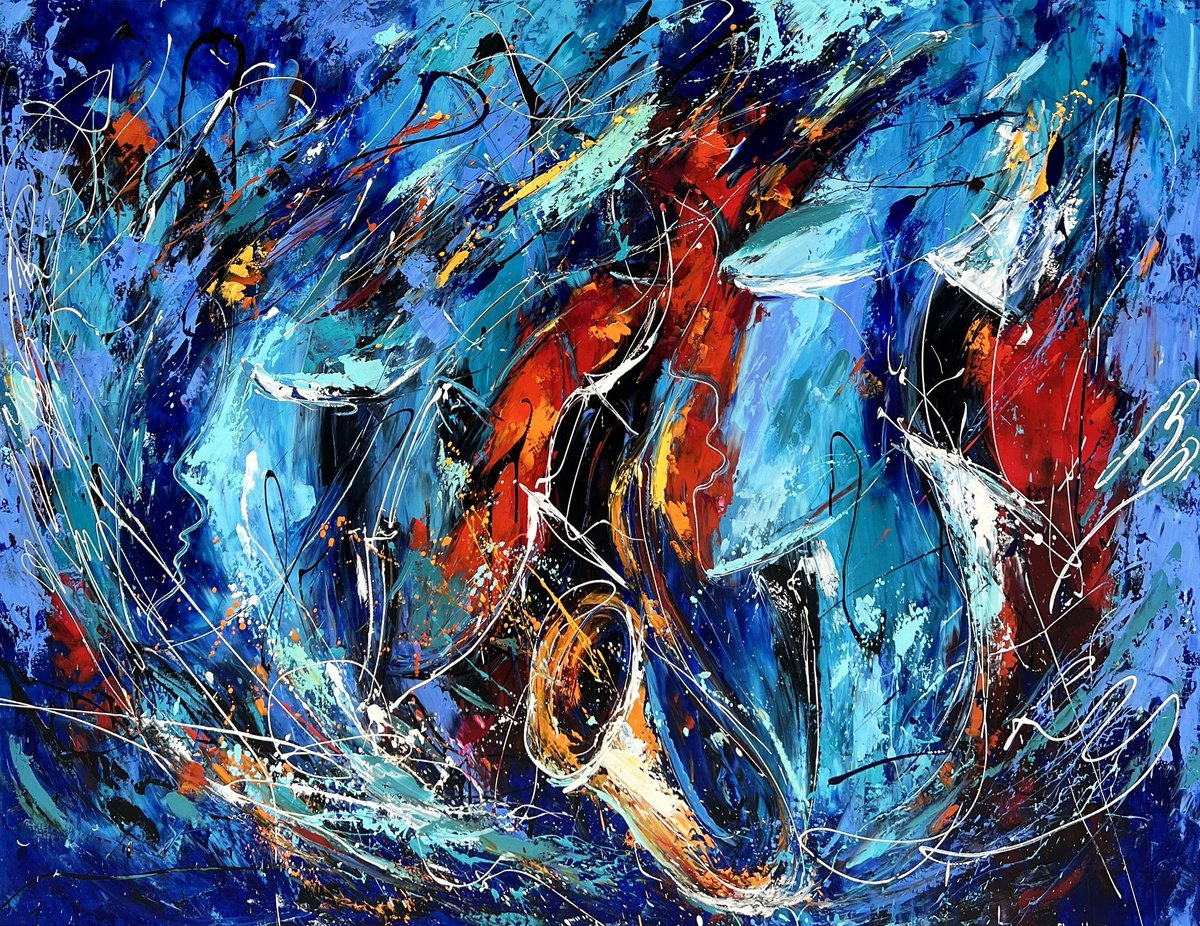 Abstract Portrait Oil Painting By Marieta Martirosyan, 63 X 47", Waves Of Inspiration, Original Artwork