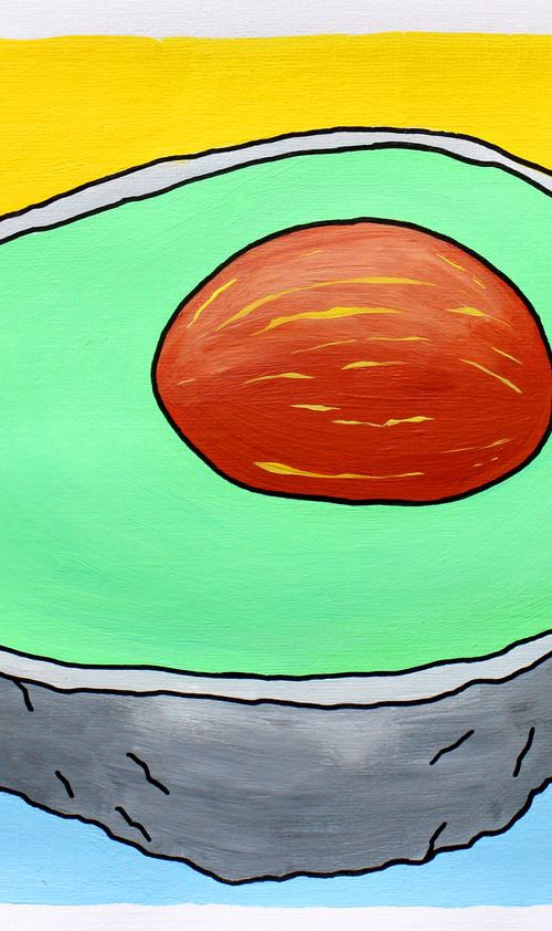 Avocado Half Pop Art Painting On Unframed A4 Paper by Ian Viggars