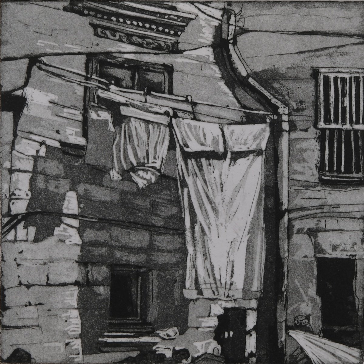 Illustrative Cityscapes Etchings & Engravings By Peg Morris, 6 X 6", Washing, Matera, Original Artwork