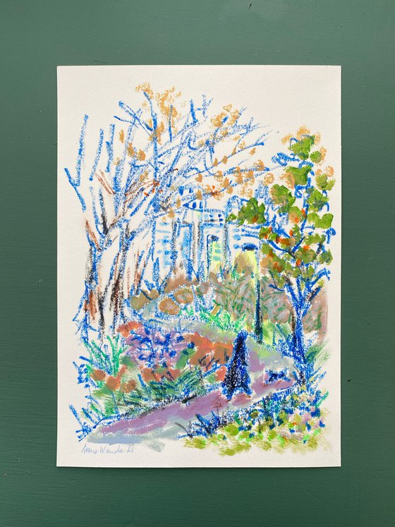 Woodland walk with city view