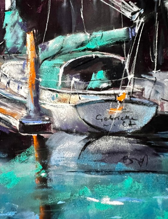 Boat in Harbour Painting