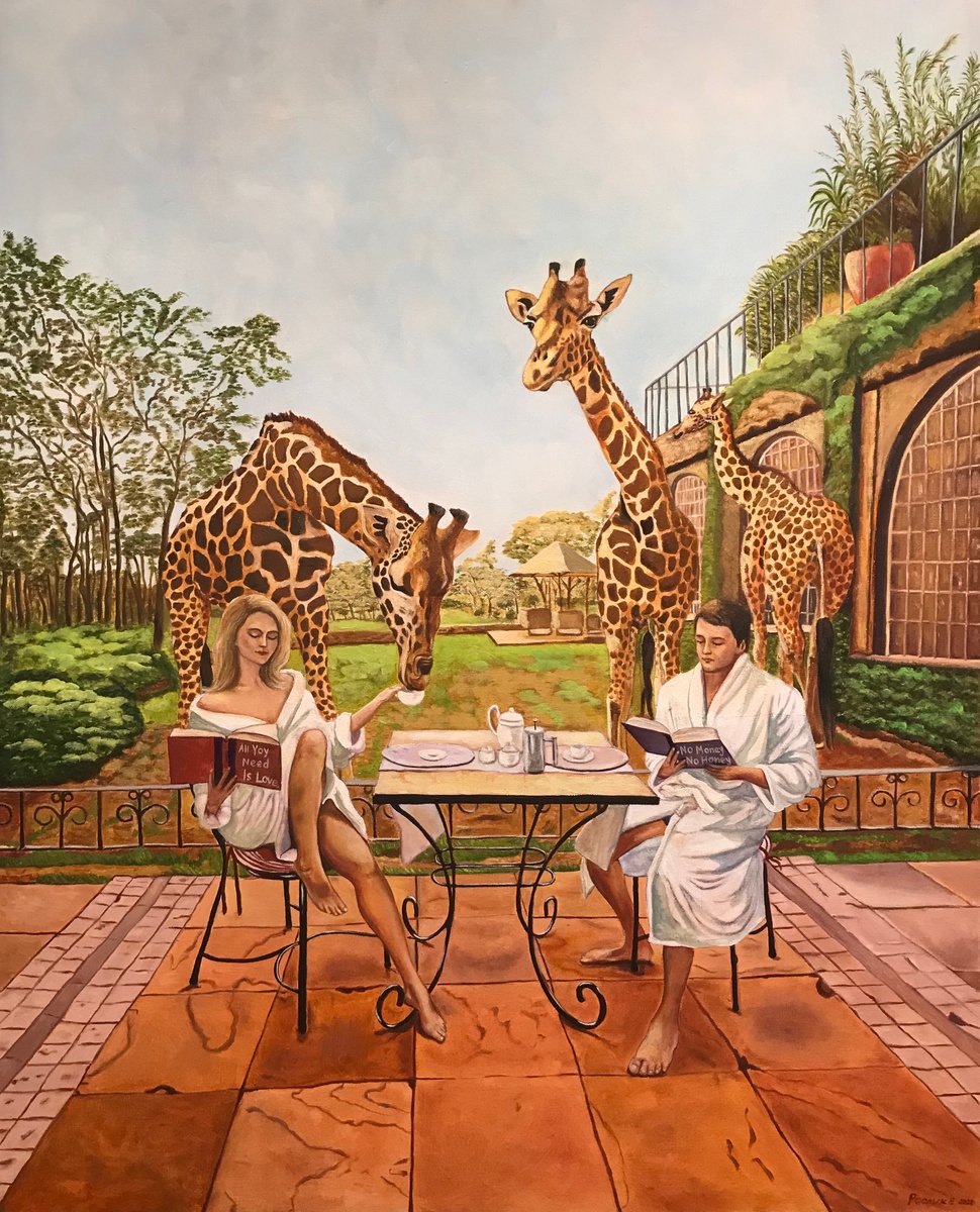 Original oil painting Breakfast with giraffes - 80x100 cm (2020) by Evgeniya Roslik