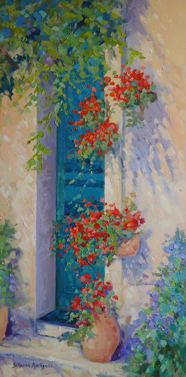 Impressionistic Botanical Oil Painting By Susanna Montagnino, 20 X 39", Summer Afternoon, Original Artwork