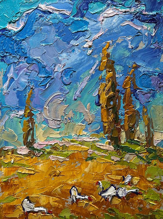 Geese in the autumn steppes