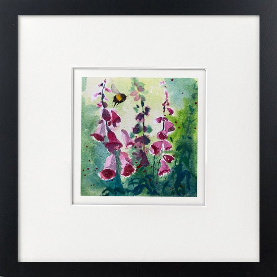 Foxgloves & Bee framed