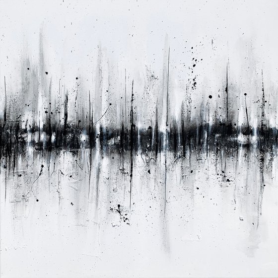 XL Black and White Grey Large Abstract Interference