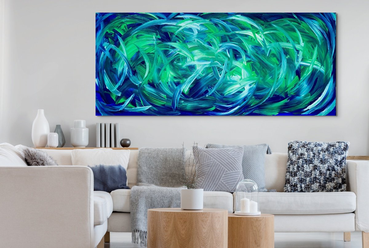 Organic Abstract Acrylic Painting By Estelle Asmodelle, 84 X 36, Reef Harmony, Original Artwork
