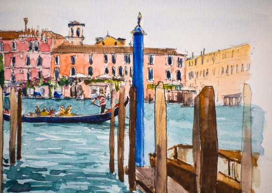 Venice. Grand canal view. Urban sketching small interior gift drawing