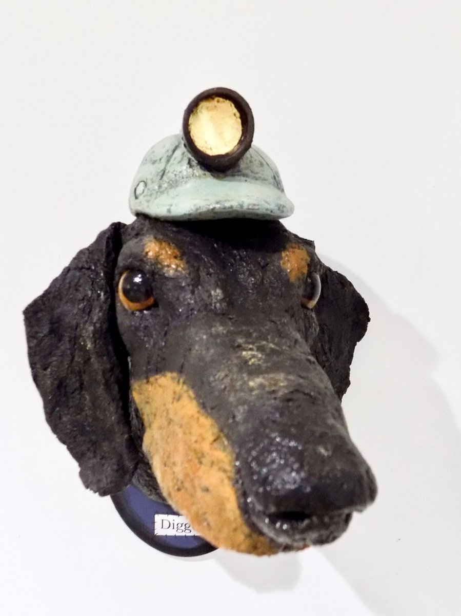 Animal Sculpture By Victoria Coleman, 10 X 11", Dachshund Sculpture Named Digger, Original Artwork