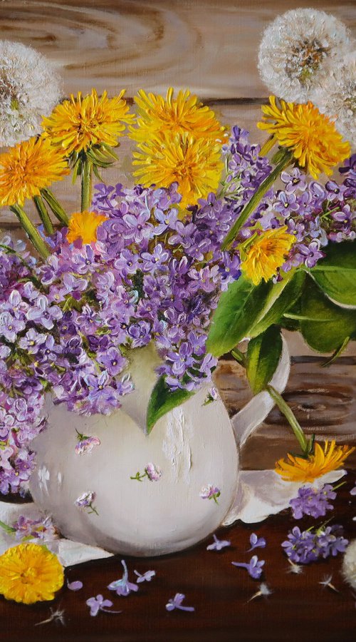 Lilac Bouquet with Dandelions by Natalia Shaykina
