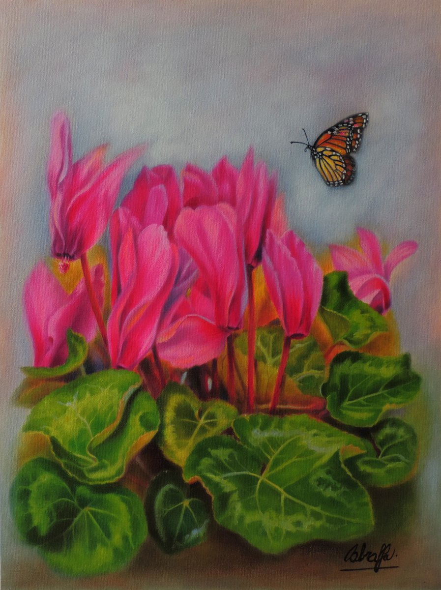 Photorealistic Botanical Oil Painting By Laura Cabral, 12 X 16", Violets, Original Artwork