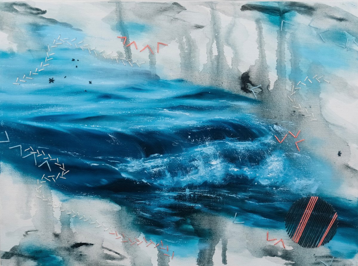 Organic Landscape Oil Painting By Valeria Ocean, 16 X 12", Moonlit Waters, Original Artwork