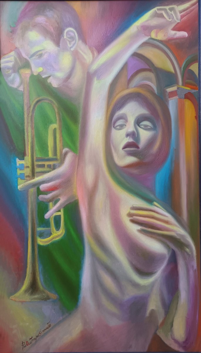 Expressive Portrait Oil Painting By Paola Imposimato, 34 X 54", Fairy Dance, Original Artwork