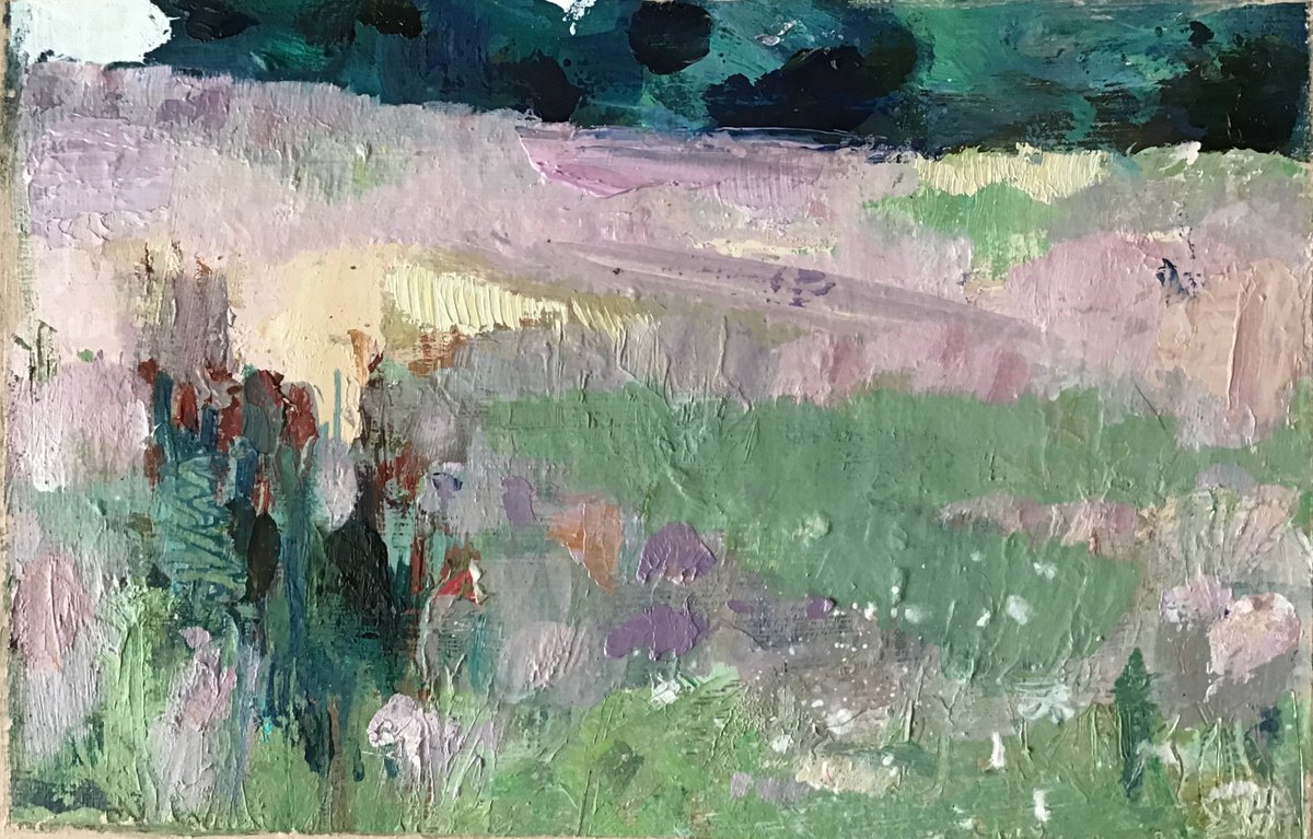 Impressionistic Landscape Oil Painting By Sandra Haney, 11 X 9", Summer Grassland 3, Original Artwork