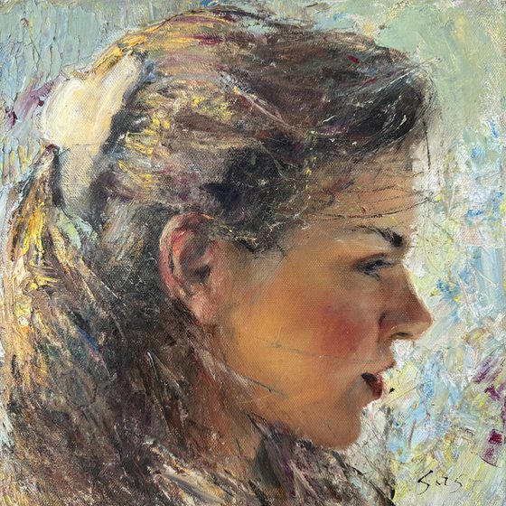 girl with a white hairpin