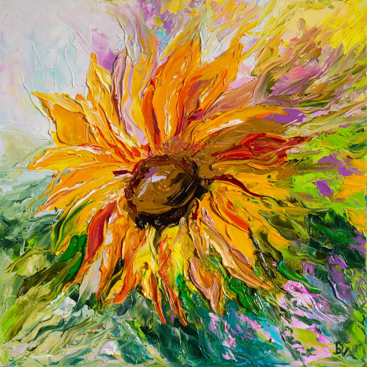 Impressionistic Botanical Oil Painting By Vladyslav Durniev, 16 X 16", Piece Of Sun, Original Artwork