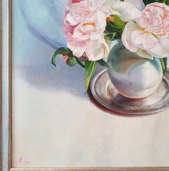 "Ah, those peonies ... " flower  Peonies liGHt original painting  GIFT (2021)