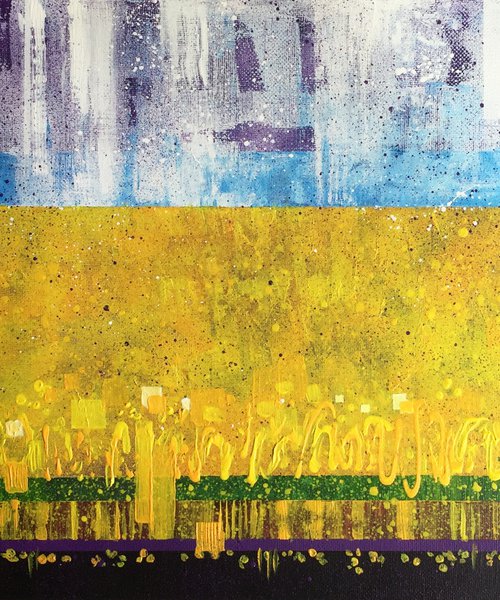 Rapeseed field. Abstract yellow painting by Natalia Veyner