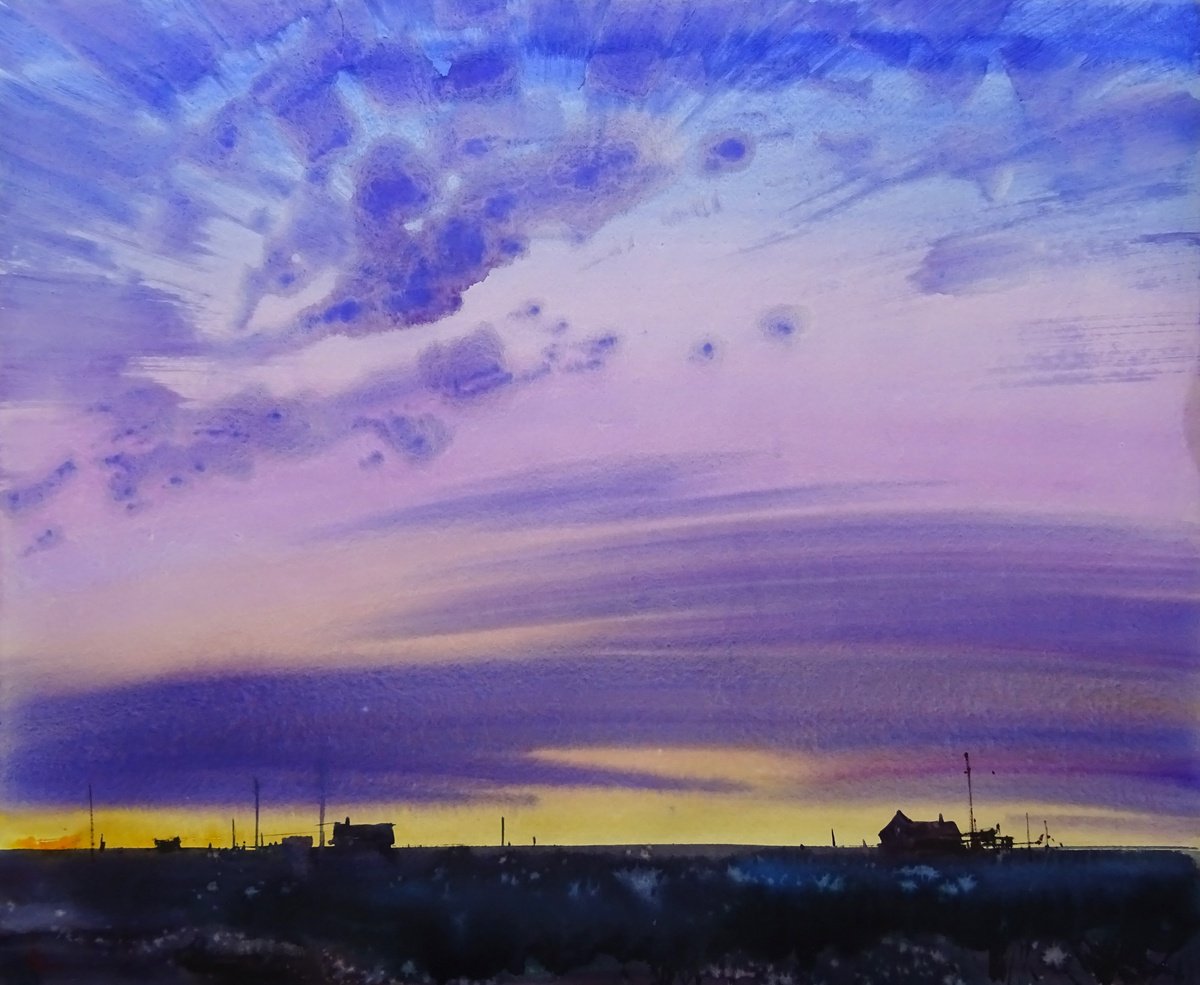 Impressionistic Landscape Watercolour By Maksym Kisilov, 23 X 19", "Horizon", Original Artwork