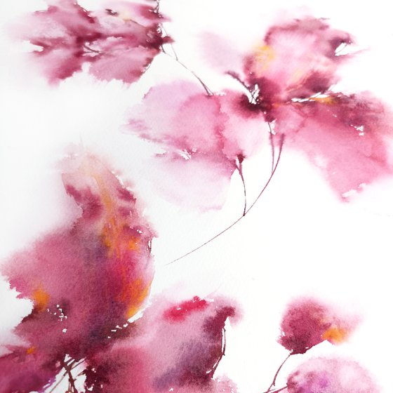 Soft pink flowers, watercolor painting "Sweet minutes"