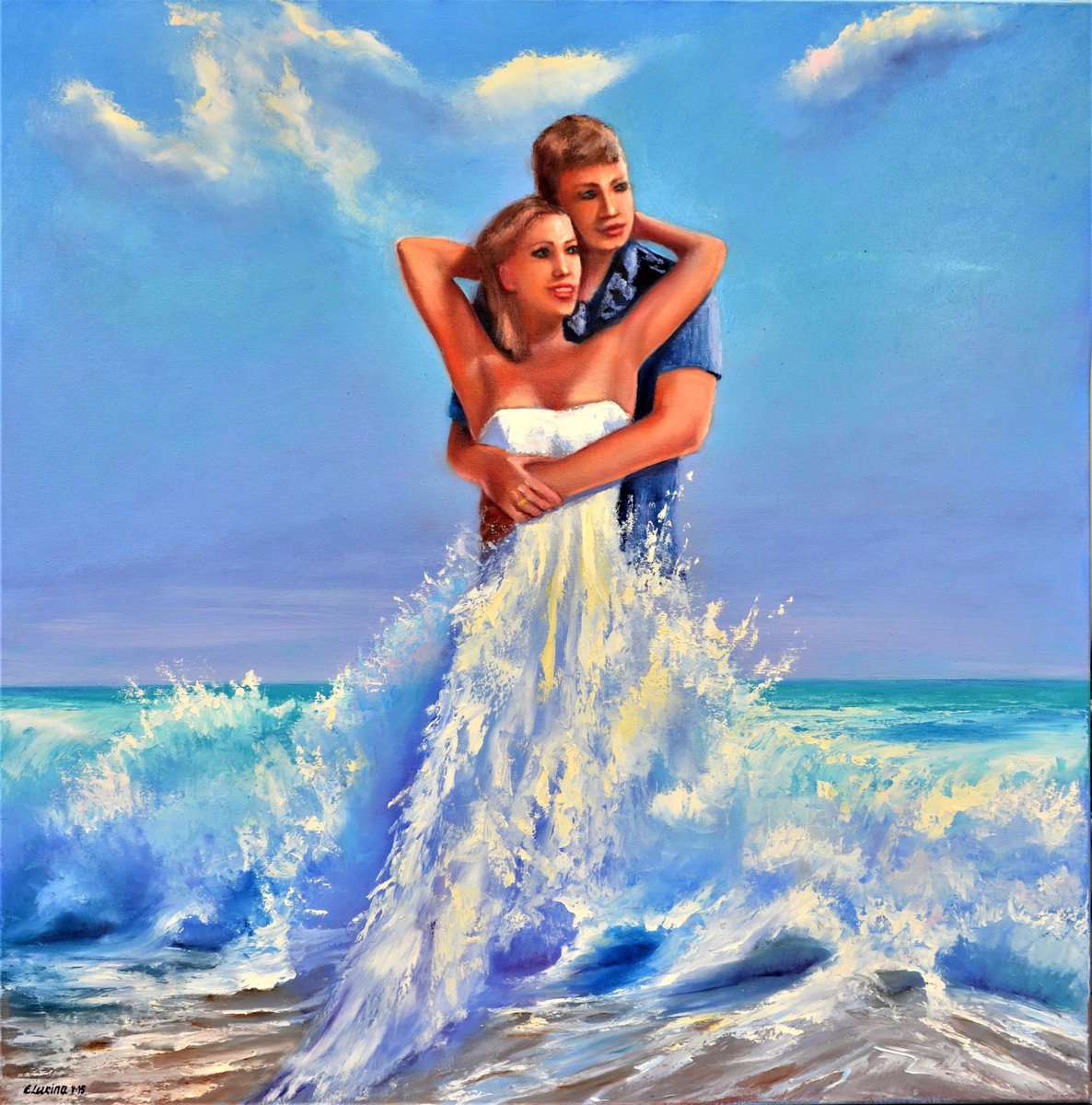 Expressive Landscape Oil Painting By Elena Lukina, 31 X 31, Romantic Freshness, Original Artwork