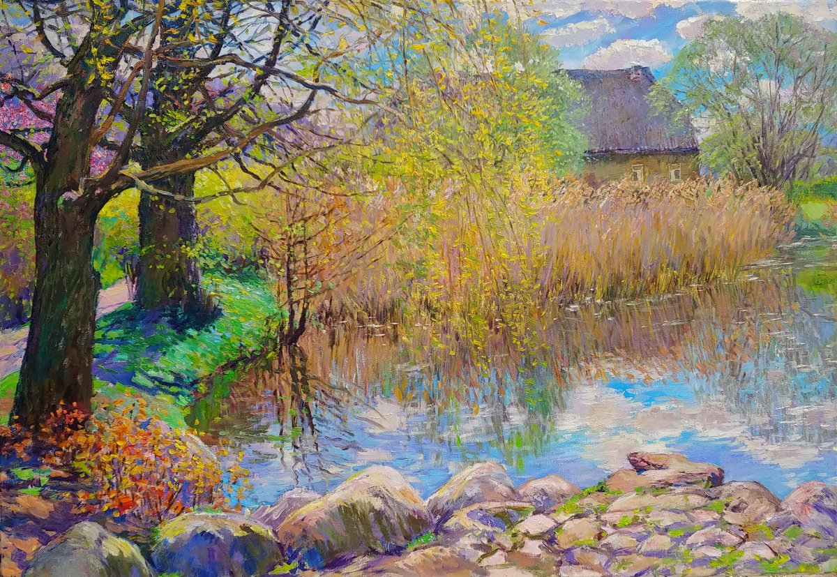Impressionistic Landscape Oil Painting By Svitlana Koval, 39 X 28", Early Spring. Bydgoszcz, Original Artwork