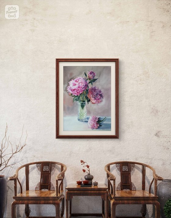 Blush of pink art peonies