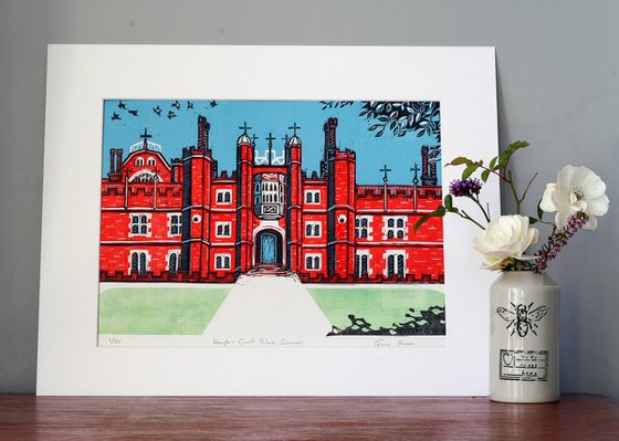 Hampton Court Palace, London, summer. Large Limited Edition linocut