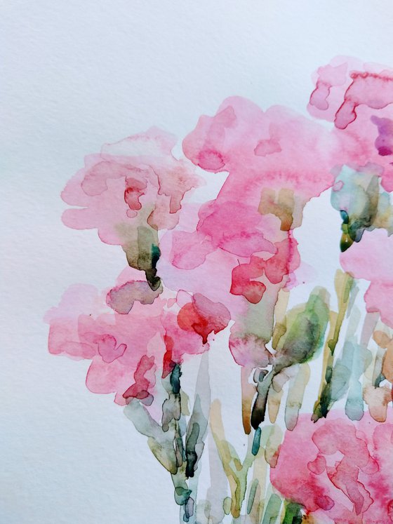 Carnations. Original watercolour painting.