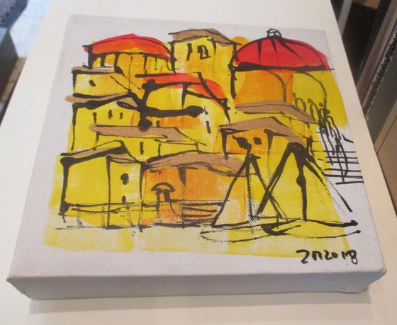 little italy cityscene holiday summerdrawing 20x20 x3 cm