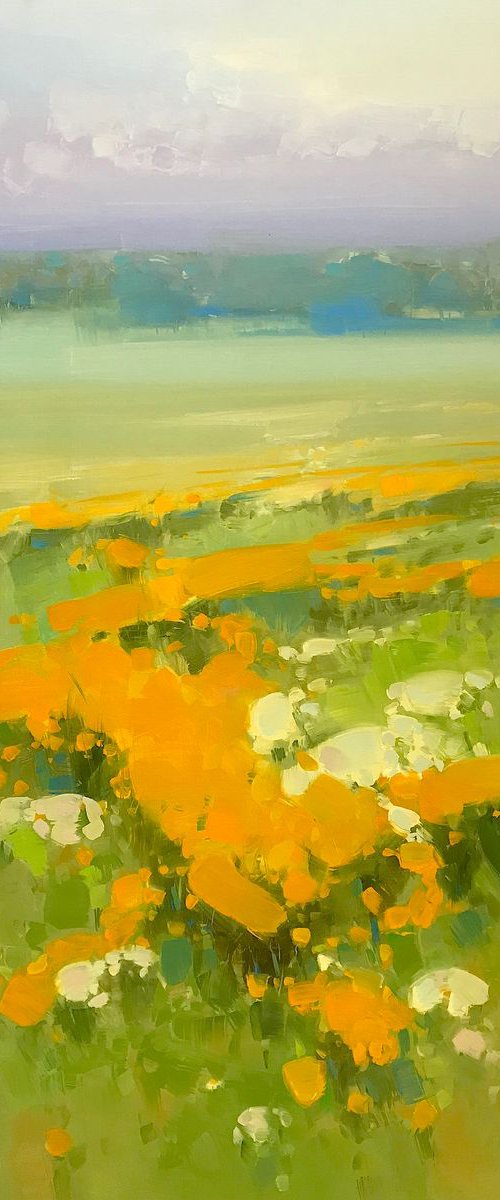 Hill in Cobalt, Landscape Original oil painting, One of a kind Signed by Vahe Yeremyan