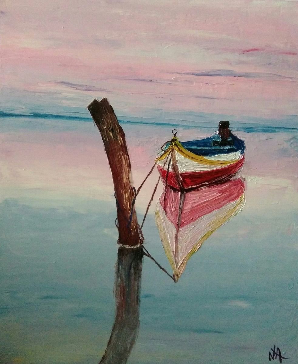 Alone boat by Anastasiia Novitskaya