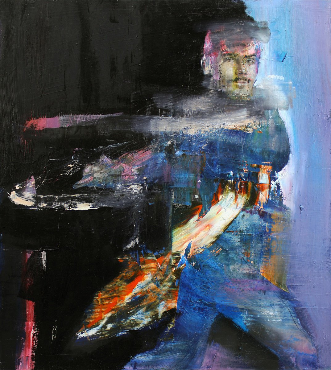 Expressive Portrait Oil Painting By Milos Hronec, 35 X 39", Inner Peace, Original Artwork