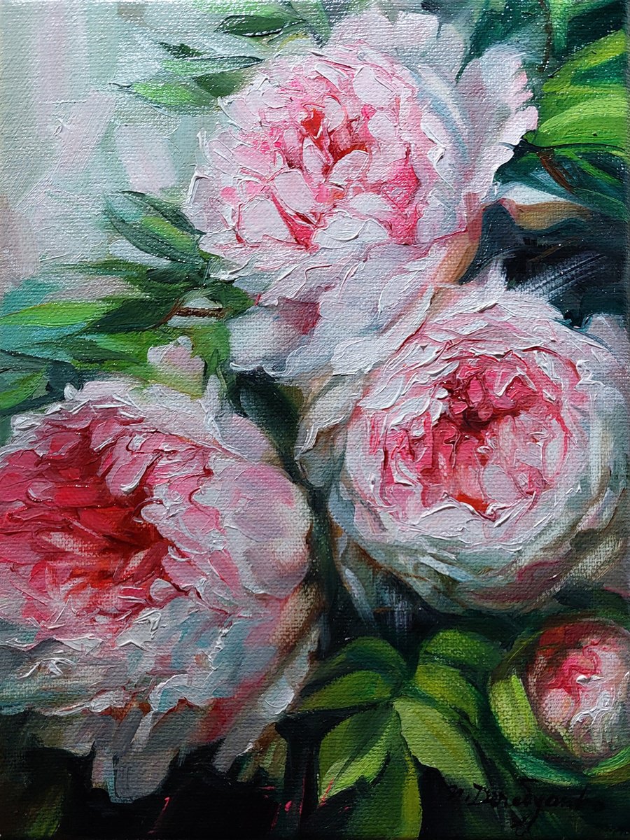 Peony oil painting original canvas art Pink flowers painting