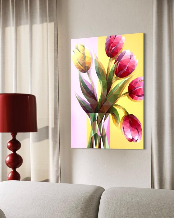 GEOMETRIC PINK AND YELLOW TULIPS