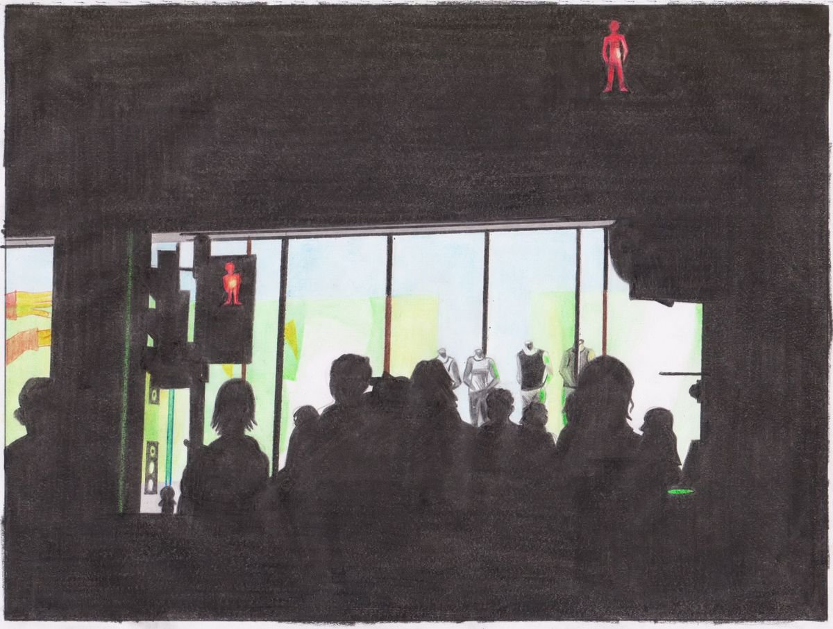 Impressionistic Cityscapes Pencil Drawing By Zoltan Till, 12 X 8", Nightlife, Original Artwork