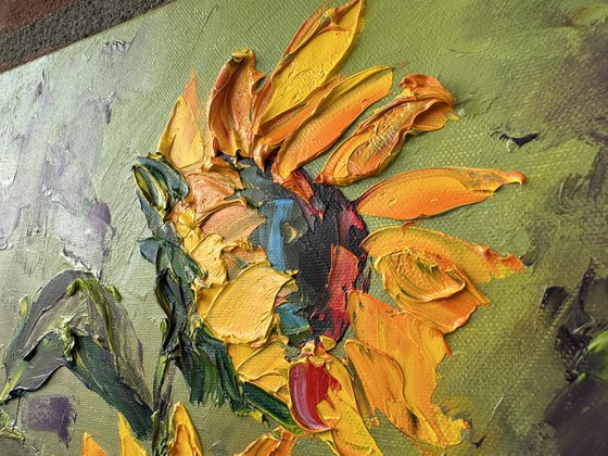 Sunflower impasto art