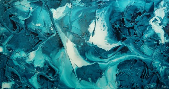 Southern Swell 190cm x 100cm Teal White Textured Abstract Art