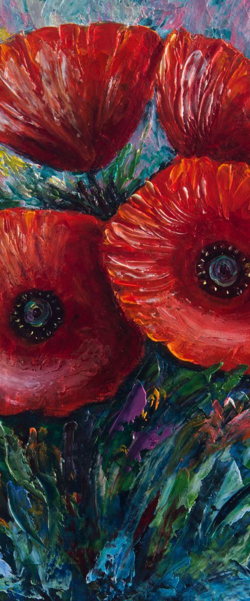 Red Poppies (Palette Knife Painting) by Lena Owens at OLena Art