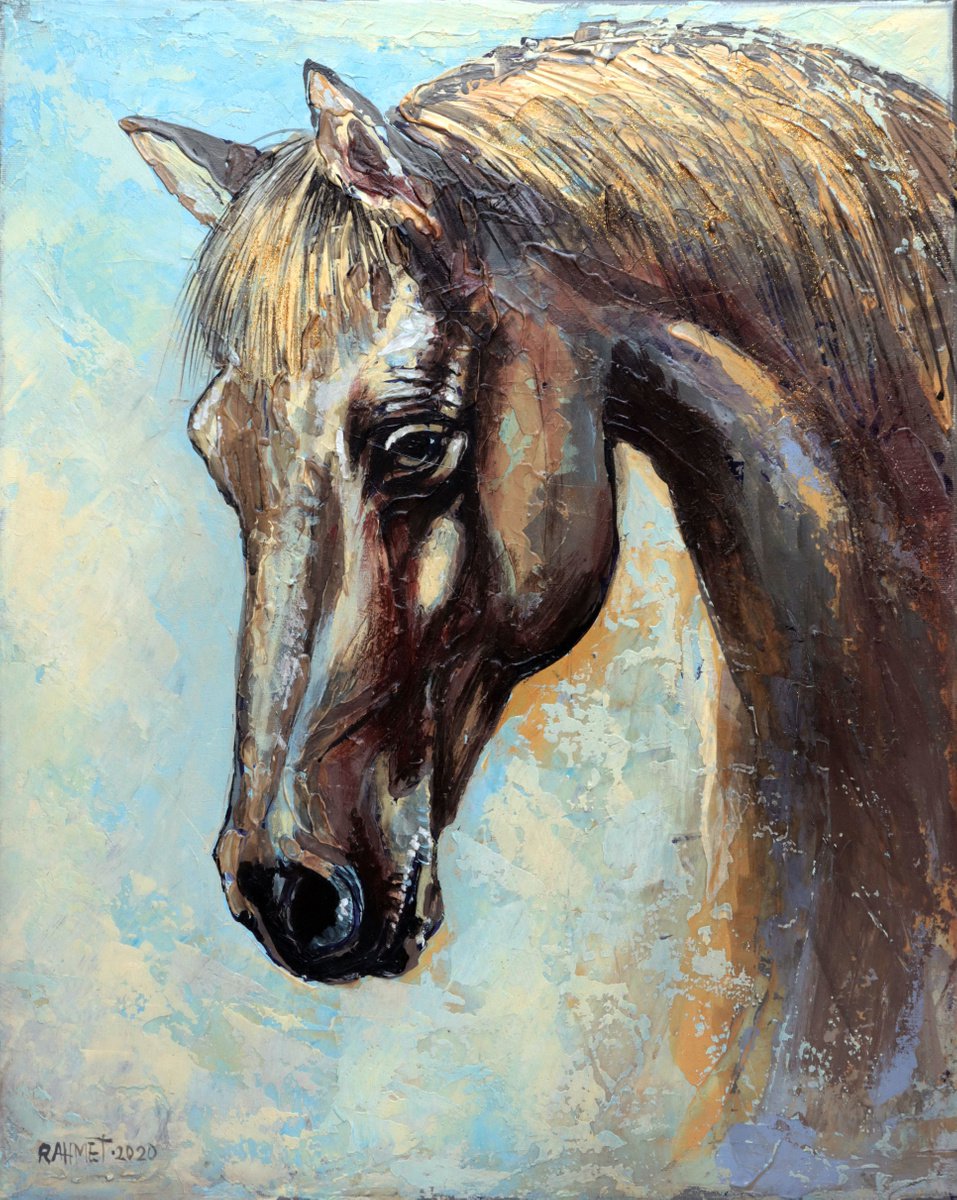 Impressionistic Animal Acrylic Painting By Rakhmet Redzhepov, 16 X 20", Pensive., Original Artwork