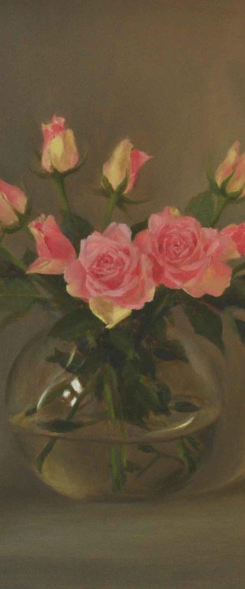 Roses in a glass vase by Daniela Roughsedge