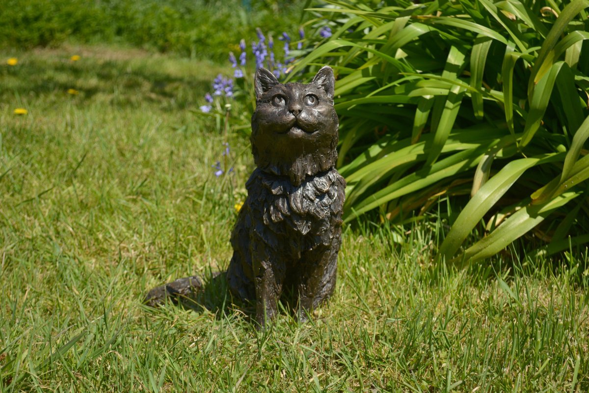 Animal Bronze Sculpture By Tanya Russell, 13 X 14", Longhaired Cat Br, Original Artwork