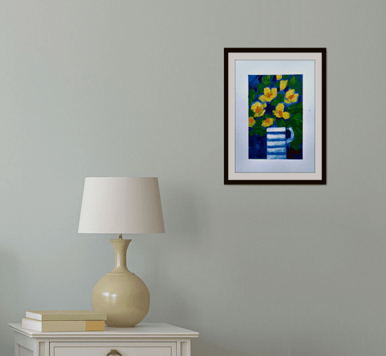 Daffodils in a Cornishware Jug